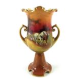 Harry Nixon for Royal Doulton, a hand painted pedestal vase