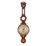 A George III mahogany and satinwood strung barometer, J Carr, Preston, 110 cm high.