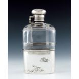 Edward C Moore for Tiffany and Co., a Japanesque silver and glass spirit flask, New York circa 1877