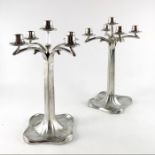 Bitter and Gobbers, Imperial zinn, a pair of Jugendstil pewter five light candelabra