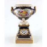 Hawkins for Royal Worcester, a fruit painted pedestal urn vase on reticulated plinth