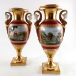 A pair of Paris porcelain twin handled vases,