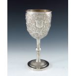 A Chinese white metal goblet
