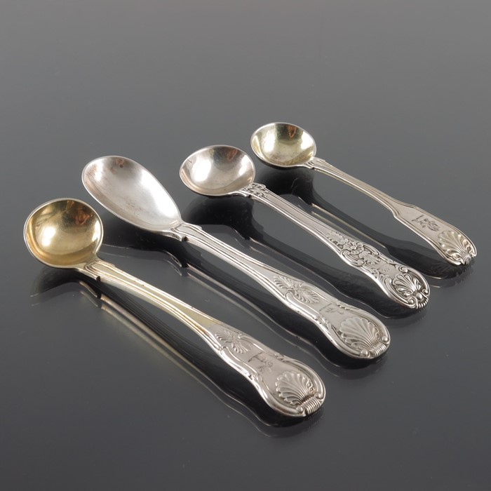 Four George III to William IV Irish silver condiment spoons