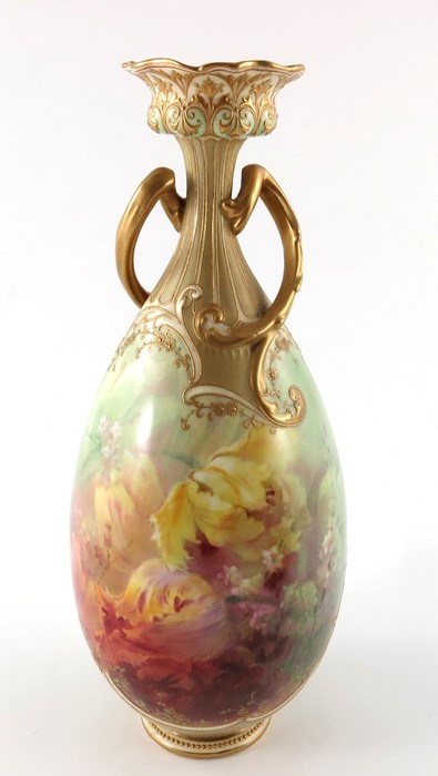 Edward Raby for Doulton Burslem, a Luscian Ware floral painted vase
