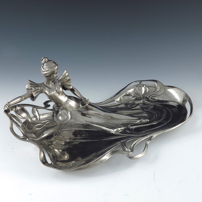 WMF, a ugendstil silver plated figural dish, in the Art Nouveau style