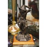 Leicester Thomas, bronzed figure., Boy fishing, se
