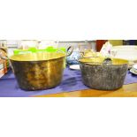 Brass twin handled jam pan and similar. (2)
