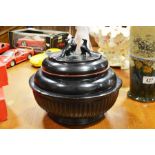 Chinese black painted papier mache bowl and cover,