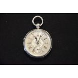 A silver cased pocket watch, chased silvered dial