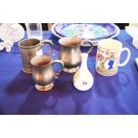 Three pewter tankards, a Wedgwood silver jubilee t