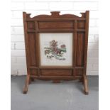 Oak firescreen with embroidered panel depicting hu