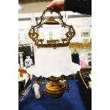 Pendant oil lamp with crimped opaque glass shade