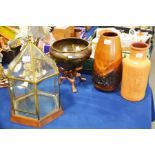 A hexagonal vivarium, brass persian style bowl on