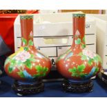 A pair of cloisonne bottle shaped vases,