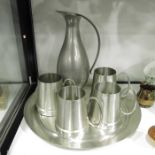Solanger pewter ale set, jug, tankards and tray
