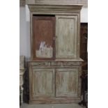 A 19th century painted cupboard, two doors above t