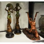 A pair of cast spelter figures 'La Danse' and La M