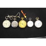 Four pocket watches, white metal, enamelled dials