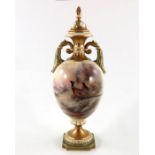James Stinton for Royal Worcester, a pheasant painted twin handled vase and cover