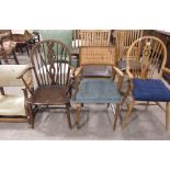 Two wheelback chairs, a lattice back armchair and