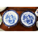 A pair of 19th Century flow blue plates, decorated