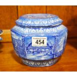 A Maling Ware blue and hexagonal pot and cover, No