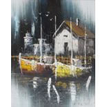 Max Savy, Boats in harbour, oil on canvas, signed,