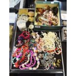 Assorted costume jewellery, powder compacts and a