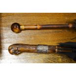 Black umbrella with cane handle and Tiger's Eye ba