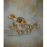 Eric Meade King, 'Foxhound and Puppies', watercolo