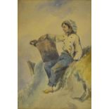 19th Century watercolour, Dutch Boy, together with