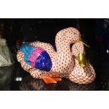 Herend, pair of ducks, rust fishnet, large model.