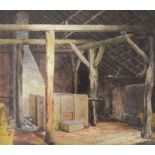 Herbert Rushton Wibberley, Barn Interior, watercol