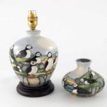 Carol Lovatt for Moorcroft, a Puffin lamp base and a vase