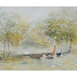 John Greensmith (b.1932), Afternoon by a Lakeside, Picardy, watercolour, signed, 25cm x 30cm, framed