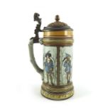 Mettlach, Villeroy and Boch, a half litre stein, incised four panel hunters