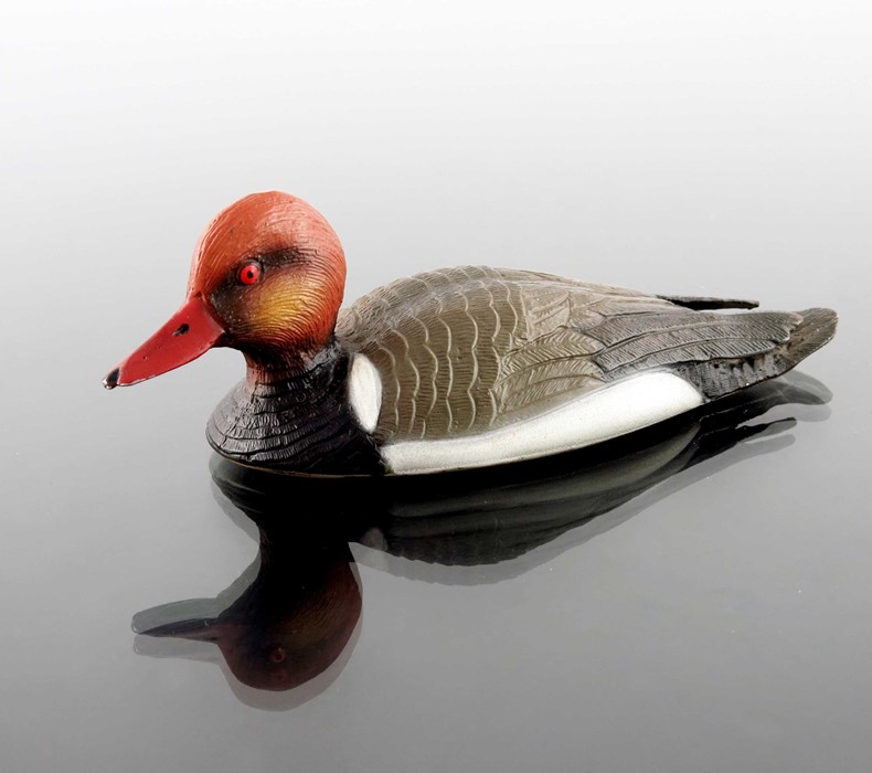 An Italian cold painted silver model of a red crested pochard duck