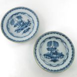 A pair of English Delft blue and white plates