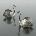 A matched pair of German silver novelty swan pin cushions or salts, Martin Mayer