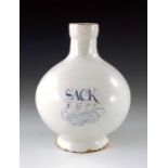 17th Century English delft pottery wine bottle, gourd form with loop handle