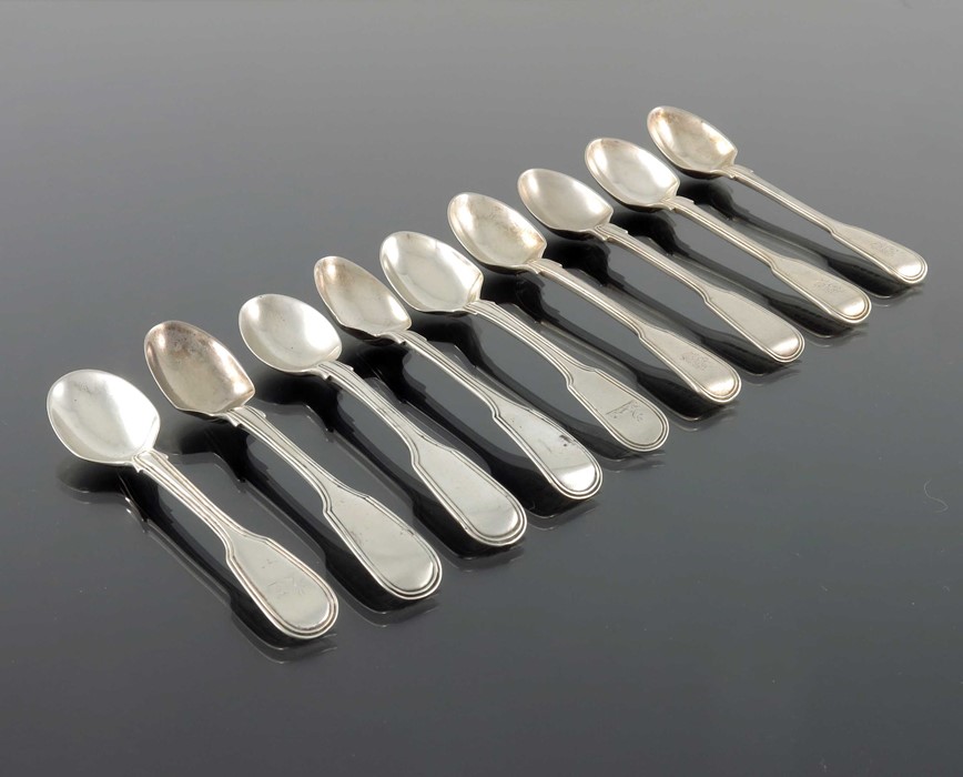 A matched set of ten George III and later silver egg spoon - Image 3 of 4