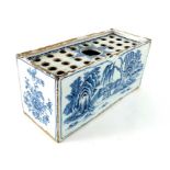 An English delft blue and white rectangular flower brick