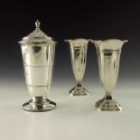 A pair of George V silver vases, Walker and Hall, Sheffield 1921