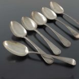 A matched set of six George III and later silver tablespoons