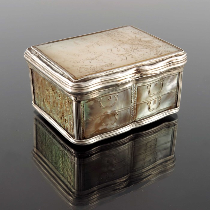 A Louis XV silver and mother of pearl snuff box, discharge mark Paris circa 1750