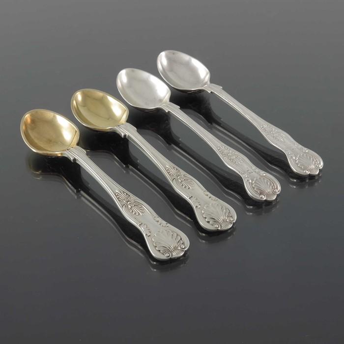 Two pairs of George V and Elizabeth II silver egg spoons