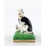 Early 19th Century Staffordshire porcelain model of a black and white cat and kitten