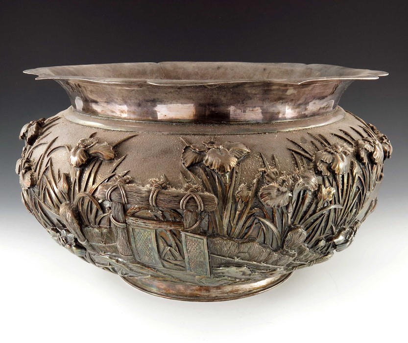 A monumental Japanese silver bowl, Meiji, circa 1880