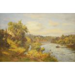 J. Kinnear (19th century), River and Landscape Scene, oil on canvas, 60cm x 90cm, framed